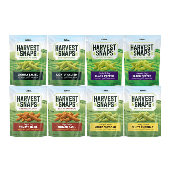 Variety Pack Harvest Snaps Veggie Chips - Lightly Salted, Black Pepper, Tomato Basil, White Cheddar - 2 Each Flavor - 8 Pack - Gluten-Free, Crunchy Snack, Perfect for Kids, Adults, Healthy Snacking