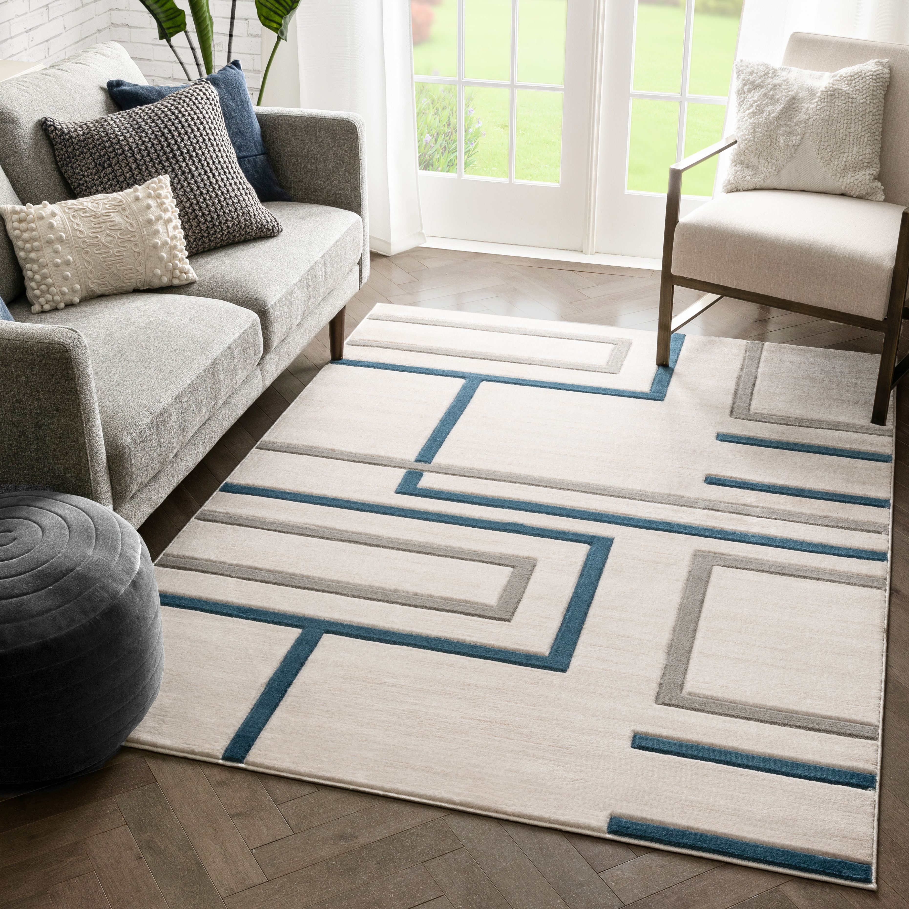 Photo 1 of Well Woven Good Vibes Fiona Blue Modern Abstract Lines 7'10 x 9'10 High-Low Area Rug