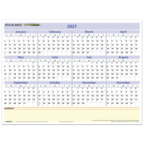 AT-A-GLANCE QuickNotes 2027 Reversible Erasable Monthly Yearly Wall Calendar