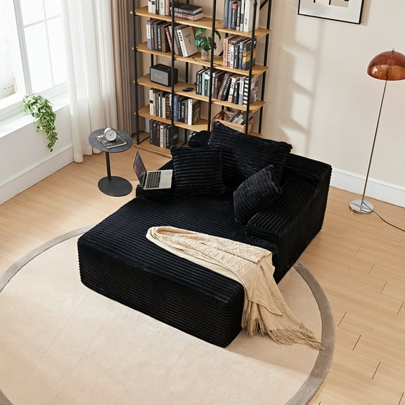 Orhopui  Single Seat Cloud Modular Sectional Couch with Deep Seat,Boneless Sofa with Oversized Chaise, Comfy Fluffy Couches for Living Room, Convertible, Layered Pillows, Plush Corduroy, Black
