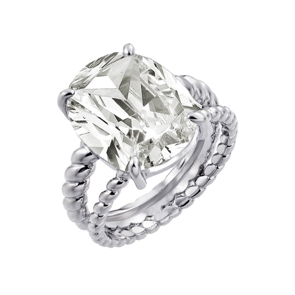 Rhodium Plated Sterling Silver 925 Clear Oval Bead Ring Band White CZ Jewelry Female Size 5