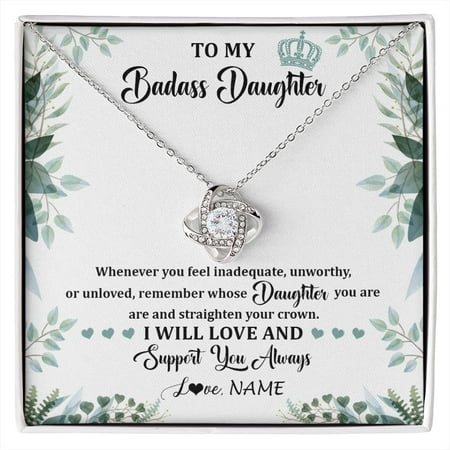 Badass Daughter Crown Necklace, Gold Love Knot Necklace