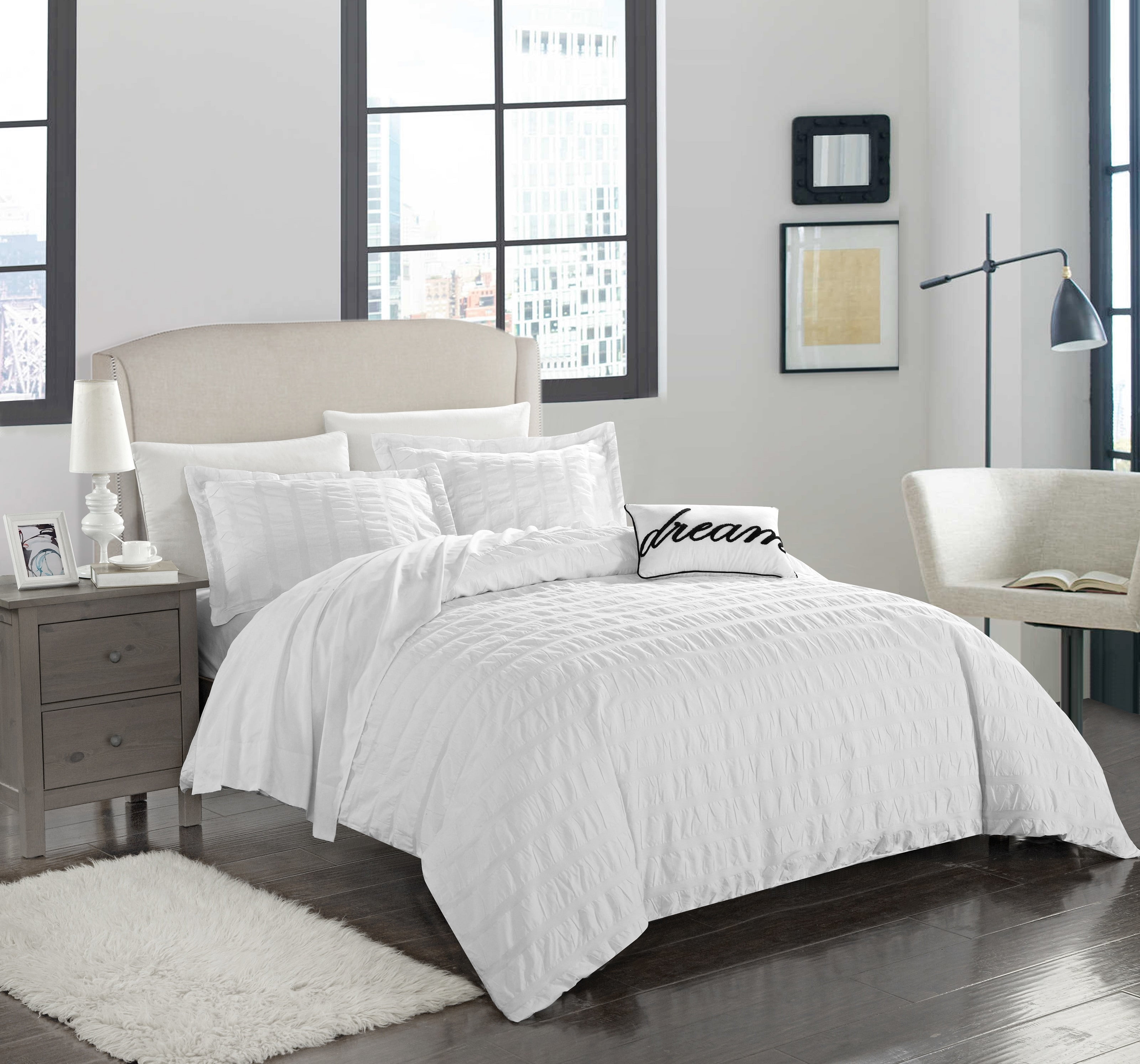 Chic Home DS3116 Amarillo Duvet Cover Set - King Size, White - 4 Piece