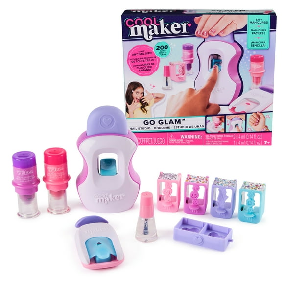Cool Maker, GO GLAM Studio Nail Kit, Style 200 Nails, 4 Designs, 2 Polish Applicators & Mask (Packaging May Vary), Arts and Crafts for Ages 7 and up, GO GLAM Studio