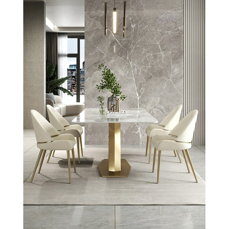 Leavader Set of 2 PU Leather White Dining Chairs with Stainless Steel Legs