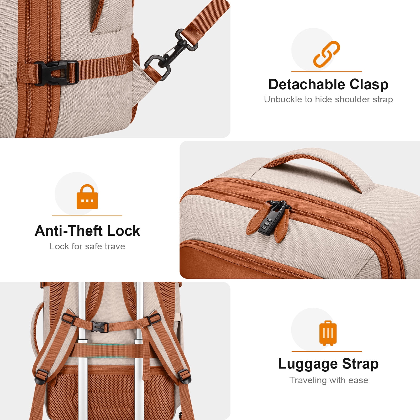 Bagsure Travel Backpack for Men & Women Carry On Backpack Flight Approved Expandable 42L Waterproof Anti-Theft Personal Item Backpack with Packing Cubes and Shoe Pocket