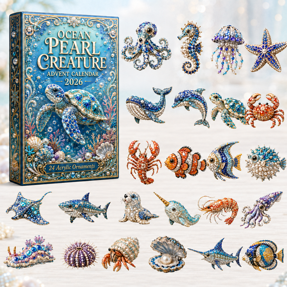 Ocean Pearl Creature Advent Calendar 2026 - 24-Day Festive Countdown, Acrylic Charms Blind Box - Gift For Ocean Lovers