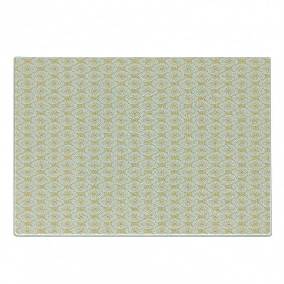 Floral Cutting Board, Doodle Style Spring Blossoms with Geometric Abstract Shapes, Decorative Tempered Glass Cutting and Serving Board, Small Size, Earth Yellow Coconut, by Ambesonne