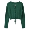 thumbnail image 2 of PrettyGuide Women's Cropped Sweater Long Sleeve Eyelet Cable Lace Up Goth Crop Tops, 2 of 5