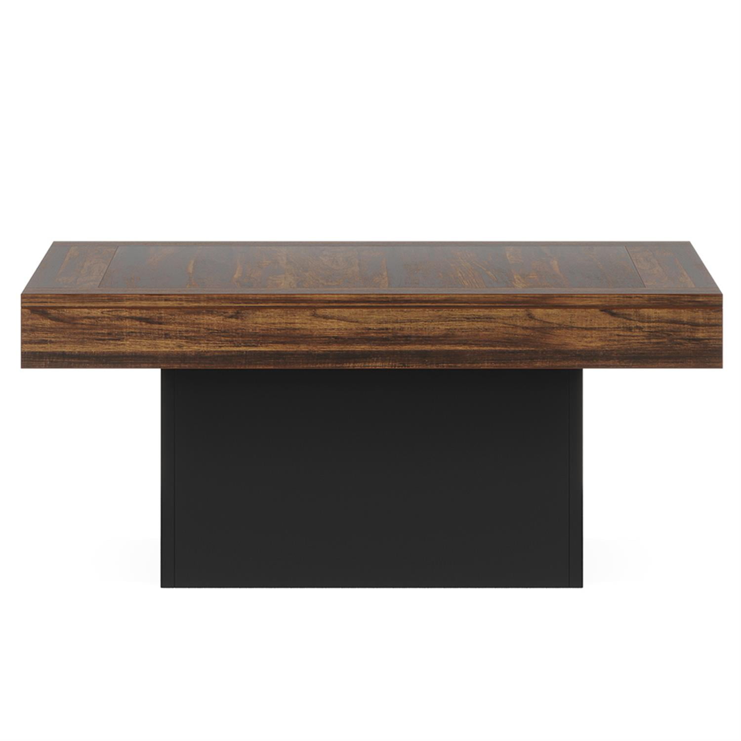 Demi Bonn Square Coffee Table, Farmhouse Wood Cocktail Table with LED Light for Living Room, Brown