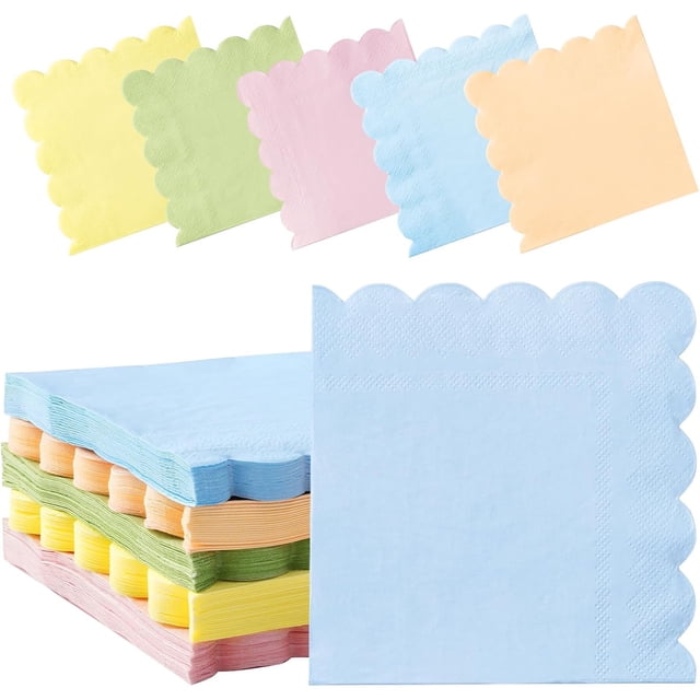 100 servilletas de cóctel festoneadas con arco iris, 3 capas, 5 x 5 pulgadas, servilletas de papel desechables para boda, cumpleaños, fiesta, boda, aniversario, baby shower
