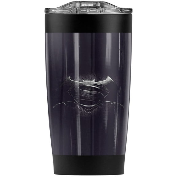 Batman V Superman Black & White Logo Stainless Steel Tumbler 20 oz Coffee Travel Mug/Cup, Vacuum Insulated & Double Wall with Leakproof Sliding Lid | Great for Hot Drinks and Cold Beverages