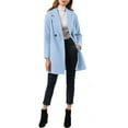 thumbnail image 3 of Allegra K Women's Double Breasted Lapel Raglan Long Sleeve Mid Length Overcoat M Light Blue, 3 of 9