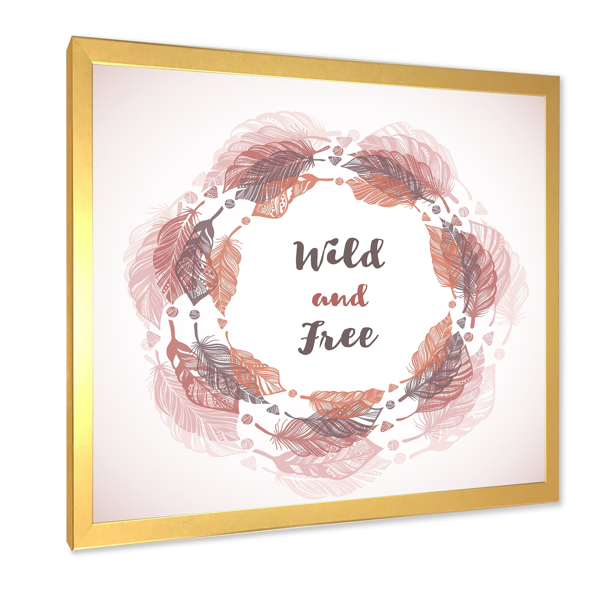 Designart 'Wild and Free Feather Wreath In Boho Style' Bohemian & Eclectic Framed Art Print