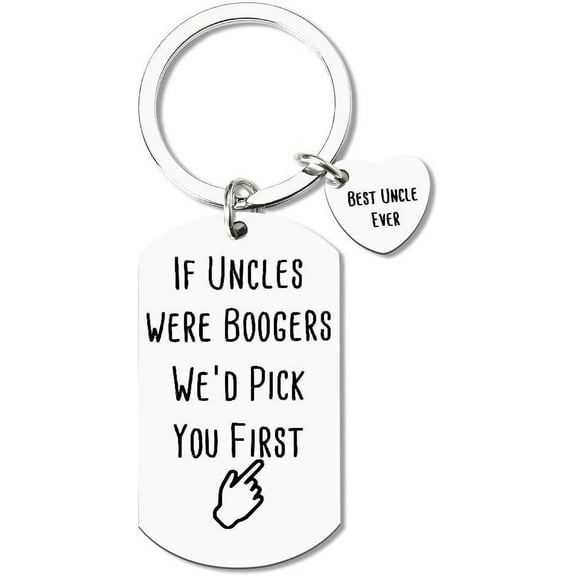 Funny Uncle Keychain Birthday Gifts for Men, Modern Humor Rectangular Keychain with Split Ring, Silver