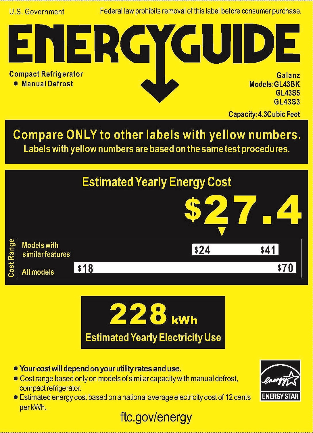 galanz mini fridge 4.3 manual