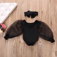 thumbnail image 3 of LNMQLPDBS Girls' Clothing Sets Puff Long Sleeve with Mesh Solid Color Crewneck Romper Bodysuit + Bow Headban 2pcs Outfits Baby Girl Clothes 9-12 Months Thin Breathable Summer Clothes, 3 of 6