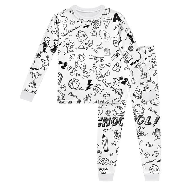 FhsagQ Ensembles pour Filles Enfants Col Rond Manches Longues Haut Pantalon Pyjamas Bricolage Peint à la Main Ensemble Tenue d'Intérieur Filles Tenues de Printemps Taille 10-12 Pâques Blanc 7-8 Ans