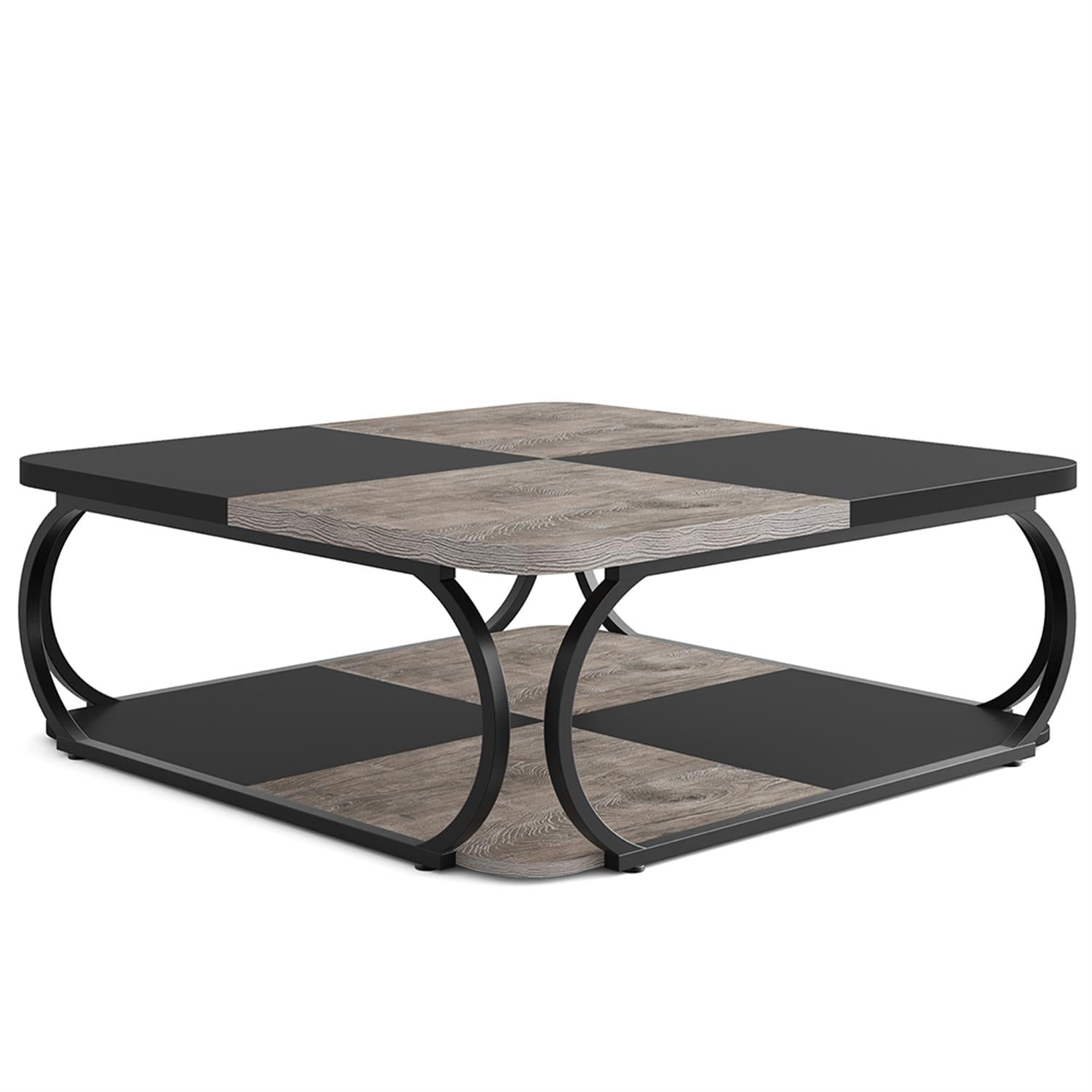 Demi Bonn Square Coffee Table, 39" Central Cocktail Table with 2-Tier Shelves for Living Room, Gray