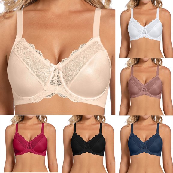 Tbopshirt Bras for Women Push Up Bra Plus Size Maternity & Nursing Adjustable Seamless Wireless Bra Solid Color Double Shoulder Straps Round Up Lace Bra