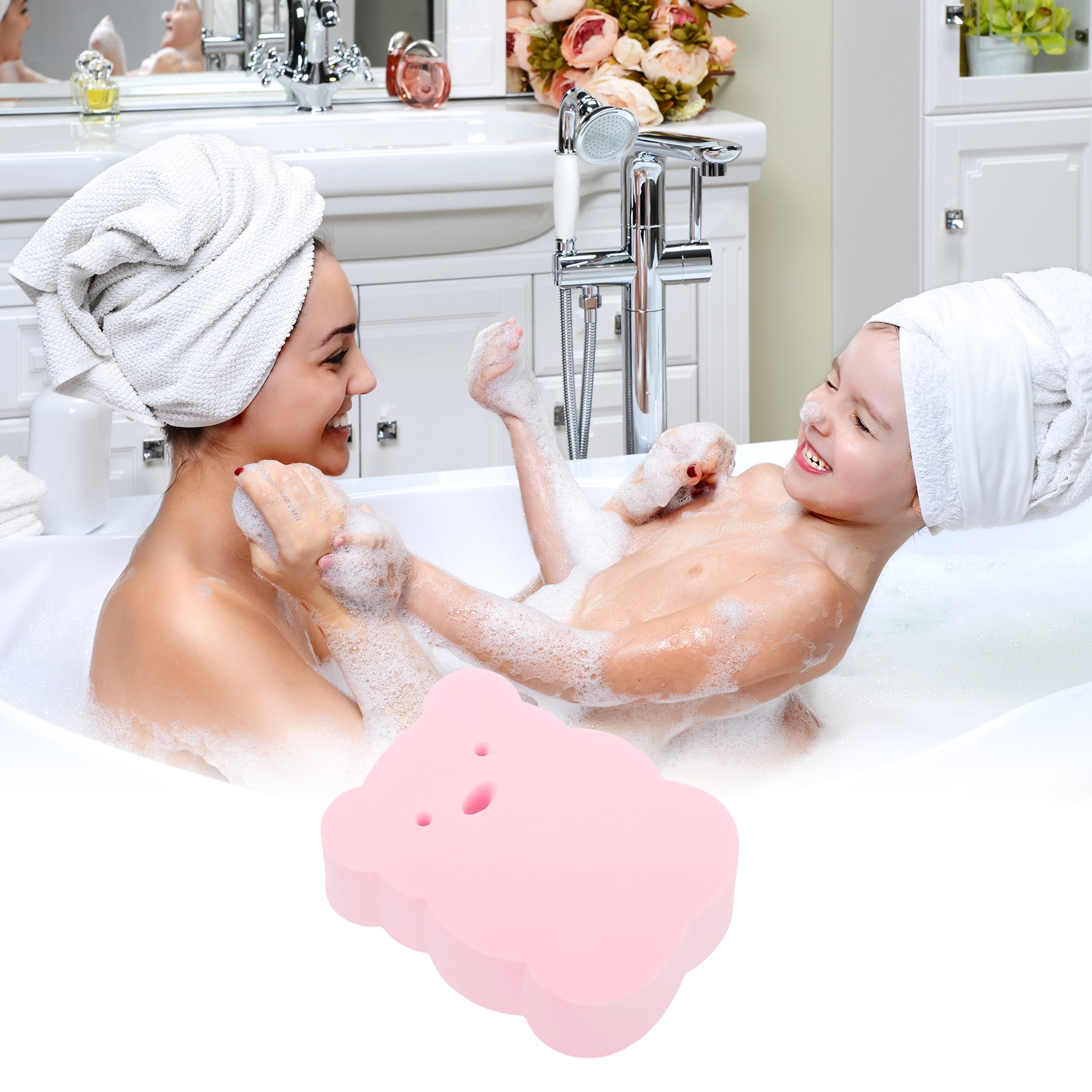 Unique Bargains Cute Bears Shape Bath Sponge Body Scrubber1 Pc Pink