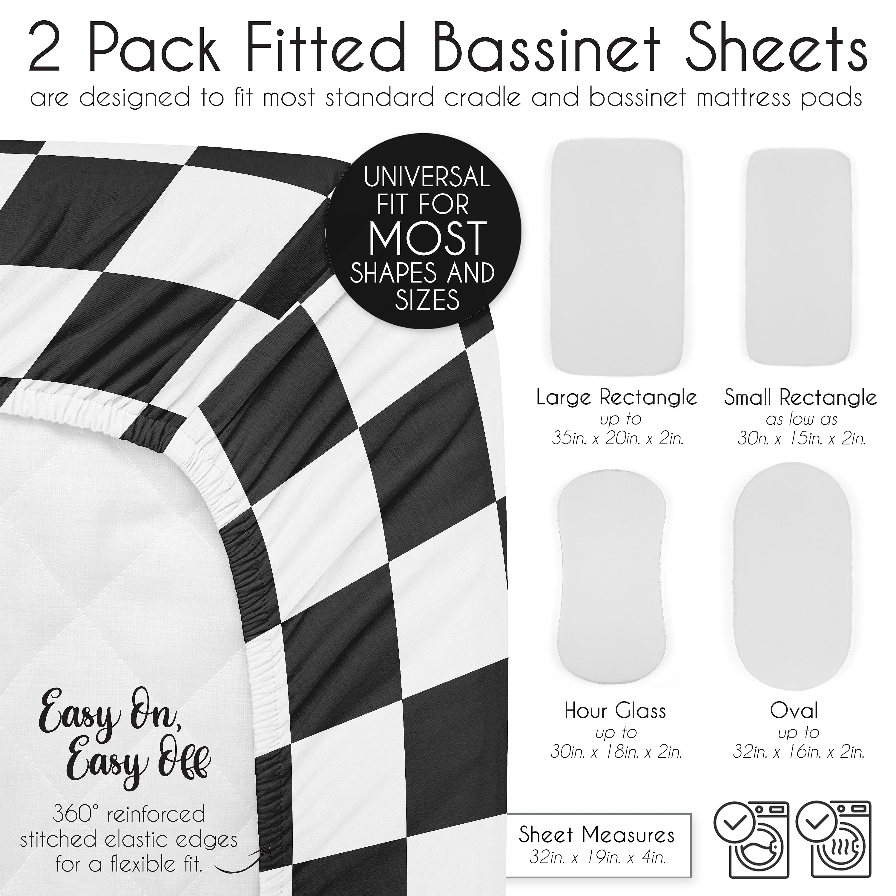 Sweet Jojo Designs Black and White Gingham Checkered Plaid Boy, Girl, Unisex/Gender Neutral Baby Bassinet Fitted Sheets Set 2 Piece