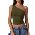 thumbnail image 2 of Lumtrix One Shoulder Going Out Tank Tops for Women Trendy 2026 Summer Y2K Crop Pleated Tee Sleeveless Slim Fitted Spring Fashion Shirts Army Green XL, 2 of 4