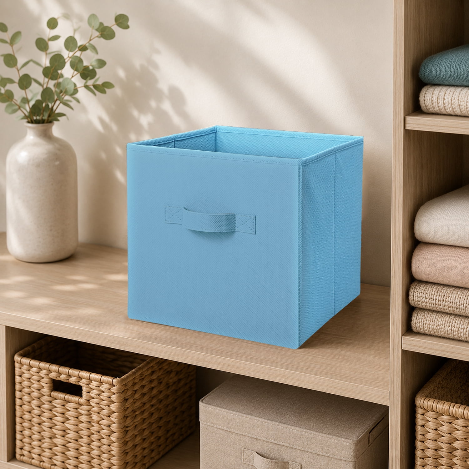 Mainstays Collegiate Collapsible Fabric Bins 10.5X10.5, Victory Blue, 4 Pack