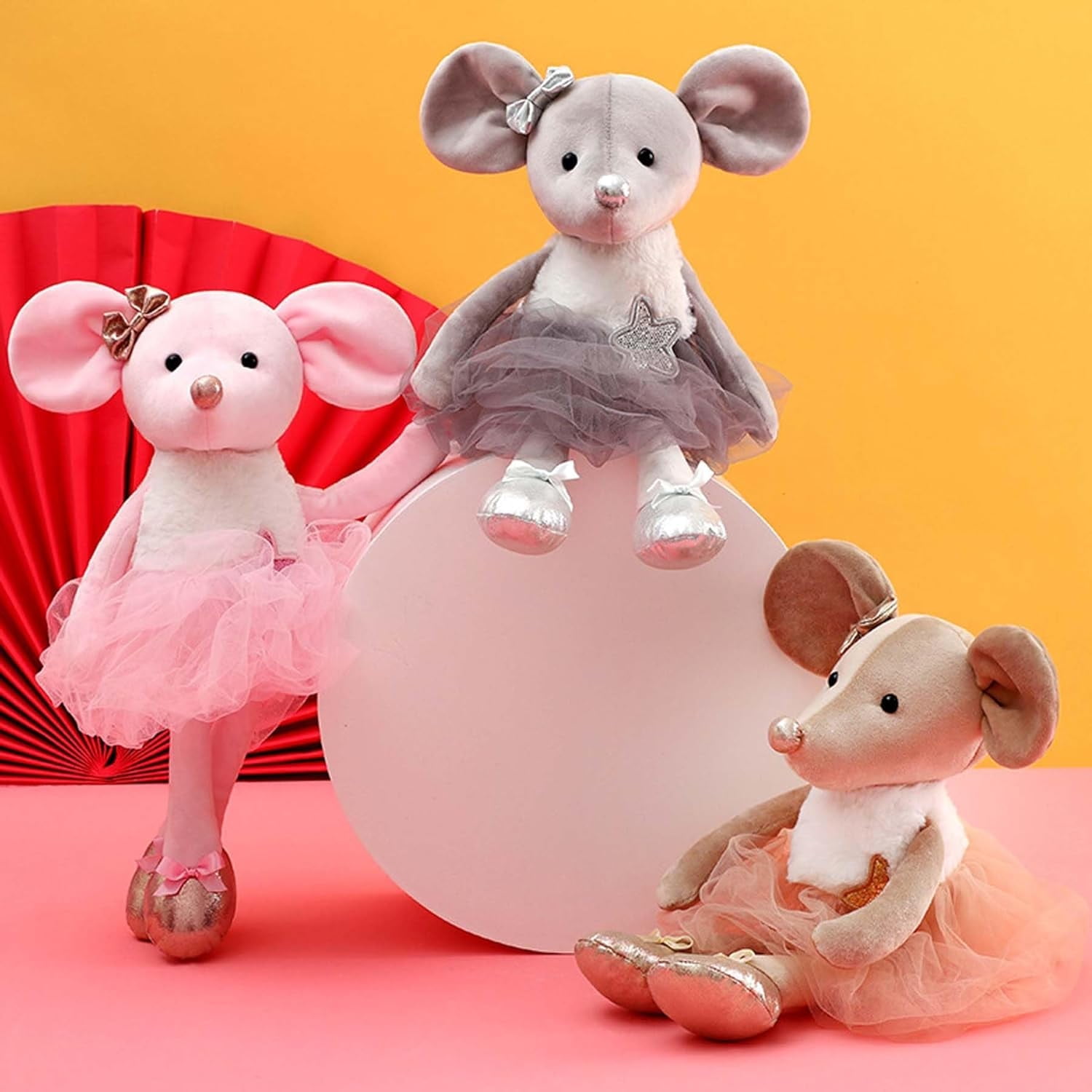 Plush Mouse Stuffed Animals Toys Ballerina Dolls Ballet Dance Recital Gifts for Girls 15.5 Inches Gray