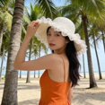 thumbnail image 2 of Hsqqdc Women Summer Lace Straw Sun Hat Wide Brim Floppy Beach UV Protection Bow Cap, 2 of 6
