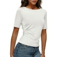 thumbnail image 2 of Ltctricy Women's Summer Tops Trendy Short Sleeve Boat Neck Solid Color Pleated Soft Casual T Shirts Tunic Tee Blouses, 2 of 7