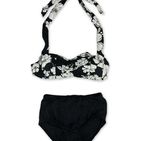 Anne Cole Womens Floral Brief 2 Piece Bikini, Black, X-Small