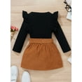 thumbnail image 3 of Seyurigaoka Baby Girl Autumn Clothes Set Solid Ribbed Long Sleeve Ruffled Pullover Tops + A-Line Skirt with Bow Belt, 3 of 9
