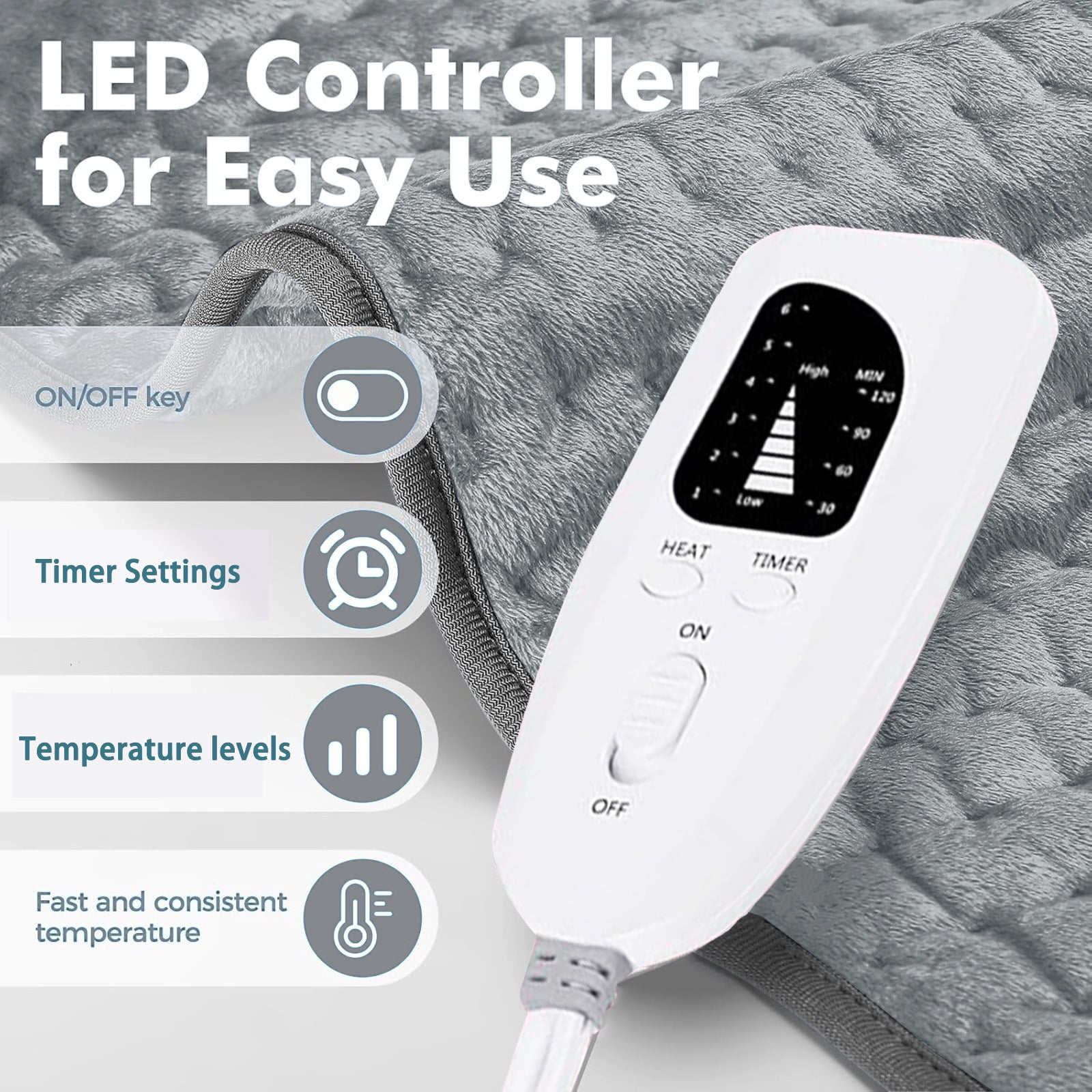 Electric Heating Pad for Back Pain & Cramps Relief, Electric Throw, Auto Shut Off, Machine Washable, Moist Heat Pad for Neck & Shoulder - Valentines Day Gifts for Her 33×17"