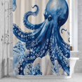 thumbnail image 2 of Marine Animal Bathroom Shower Curtain, Octopus Coral Shell Linen Texture Waterproof Washable Soft Bath Curtain for Bathtub Decor with 12 Hooks&Grommet, 66x72 Inch, 2 of 9