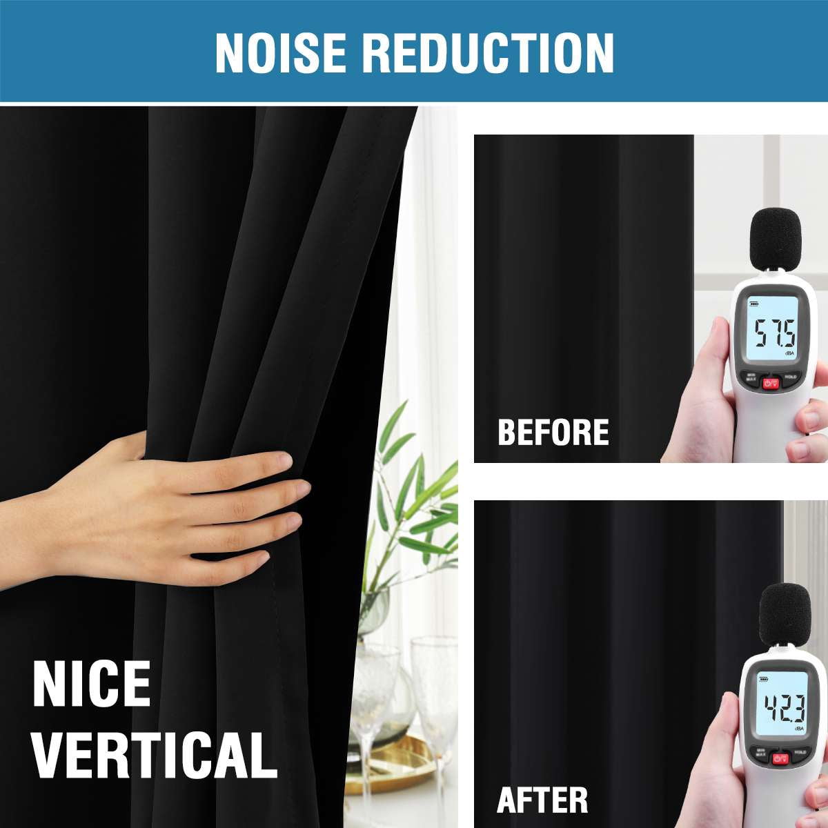 Turquoize Classic 100% Blackout Back Tab Curtain Sets, Black Solid Print, 52 x 63 Inches, 2 Panels