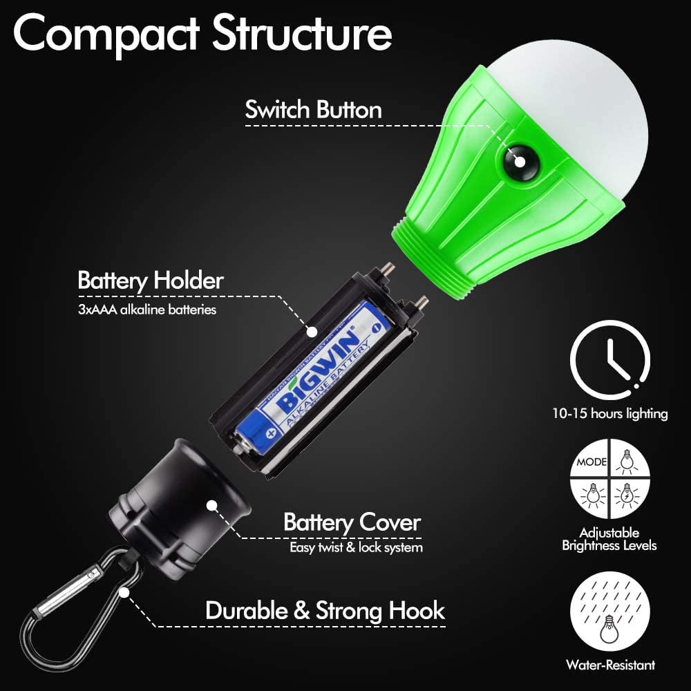 4 Camping Gear and Equipment Compact Camping Light Bulbs LED Hanging Tent  Lights