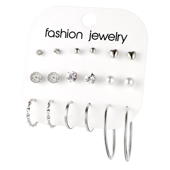 9 Pairs Silver Stud Earrings Set for Women Stainless Steel, Cubic Zirconia Stud Earring for Multiple Piercings, Earring Silvers 925 Hypoallergenic Small Earings for Daughter Birthday Gift from Mum