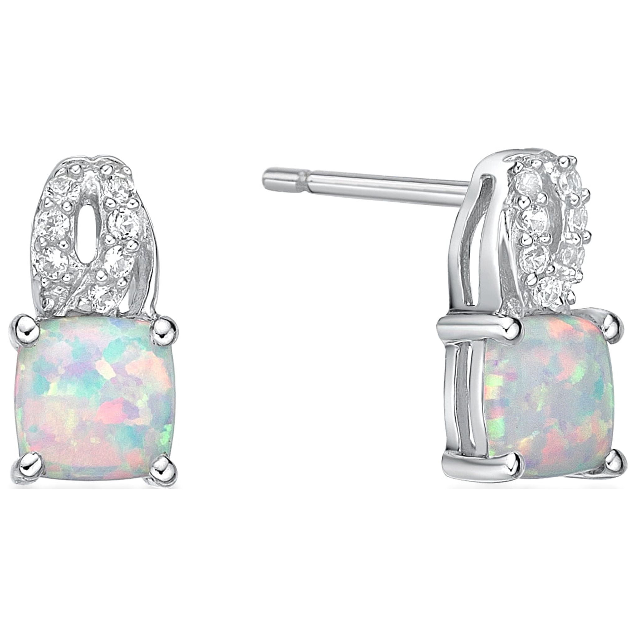 Jay Heart Designs 925 Sterling Silver Created Opal and Created White Sapphire Earrings
