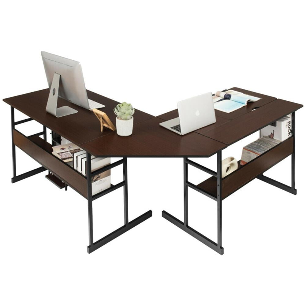 Demi Bonn L-Shaped Computer Desk with Tiltable Tabletop, Small Home Office Desk Study Writing Table, Brown