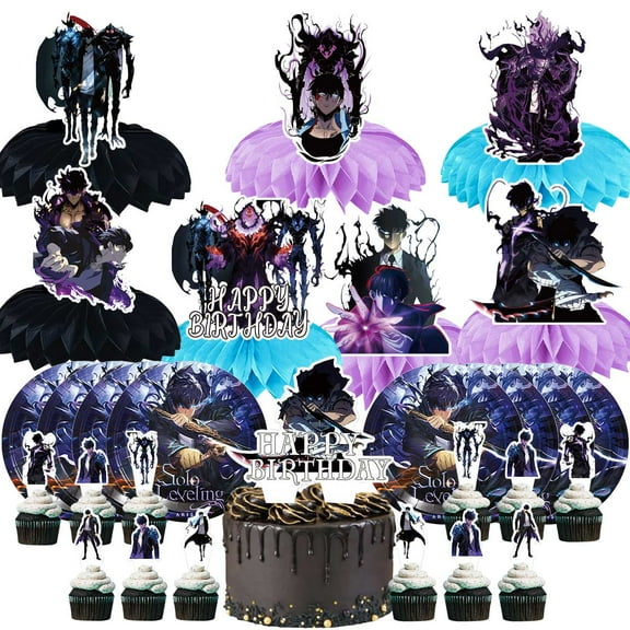 Solo Leveling Party Supplies Decor Plates Fans Decorations Honeycomb Centerpieces Cake Toppers