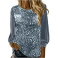 thumbnail image 2 of Guieoi Womens Tops Plus Size Trendy Woman Long Sleeve Solid Round-Neck Sequin Blouse Gray Black*Friday/Cyber*Monday, 2 of 6