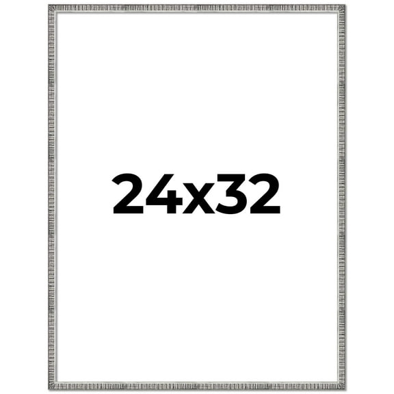 24x32 Frame Silver Grey Distressed Solid Wood Picture Frame | 0.75 Inch Moulding Width | Interior