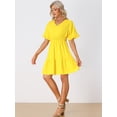 thumbnail image 4 of Unique Bargains Women's Ruffled Tiered Boho V Neck Smocked Waist Hem Peasant Bohemia Dress M Yellow, 4 of 6