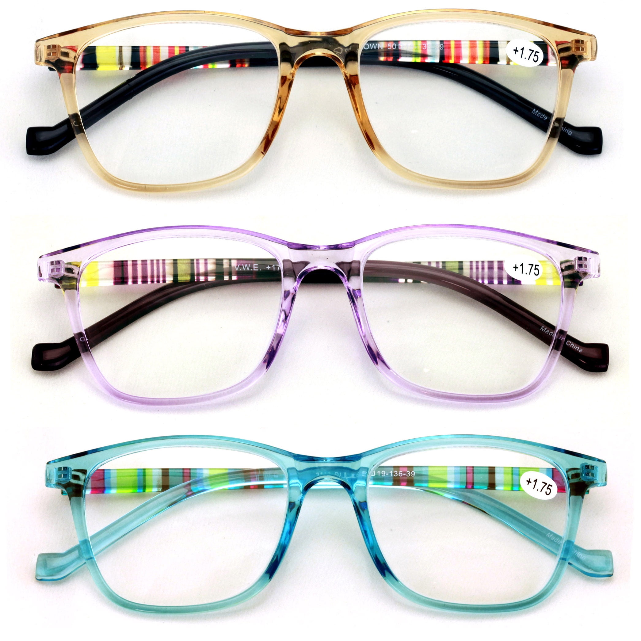 V W E Translucent Plaid Plastic Frame Women S Reading Glasses 3 Pair