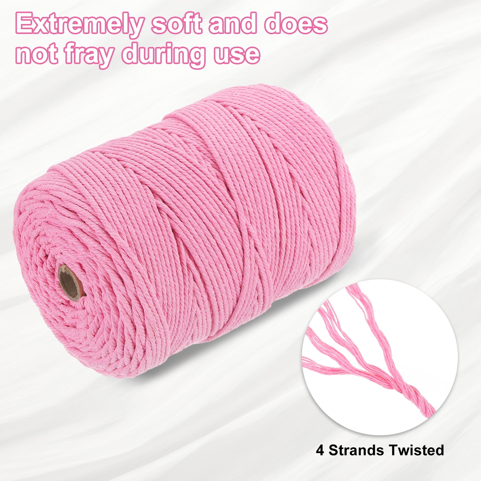 Uxcell Natural Macrame Cord 3mm x 328 Yards 4 Strand Twisted Cotton Macrame Rope for DIY Knitting Plant Wall Hanger Dreamcatcher, Deep Pink