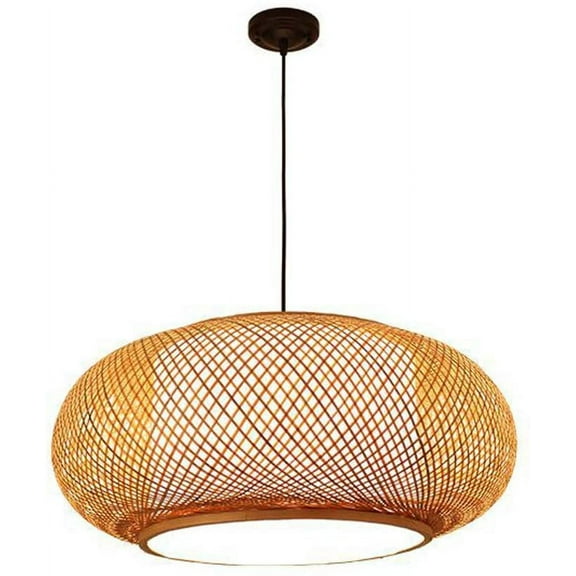 FETCOI, Antique Lantern Pendant Lighting Rattan Single Light Weaving Natural Wooden Ceiling Hanging Fixture 15.7"(40CM)