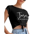 thumbnail image 3 of QAFOPEH Women The Way The Truth The Life Printed Boat Neck Knotted Hem T-Shirt, 3 of 7