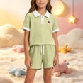 thumbnail image 6 of Juorvia Girls Summer Outfits 2pc Toddler Tween Sweatsuit Loose Fitted Collared T-Shirts Drawstring Waist Shorts(5-6 Years,Green), 6 of 7