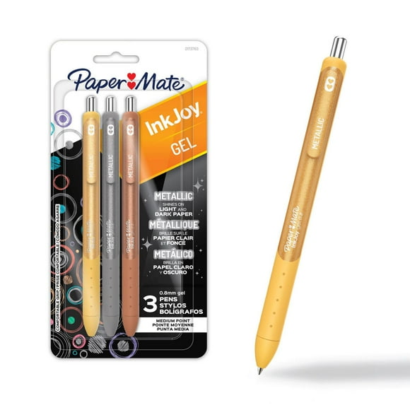 Paper Mate InkJoy Gel Pens, Metallic Pens, Retractable, Medium Point (0.8 mm), Assorted Colours, 3 Count, InkJoy